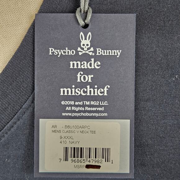 Psycho Bunny V-Neck Logo Pima Cotton T-Shirt Navy Blue | Big Man XXXL - Picture 12 of 16